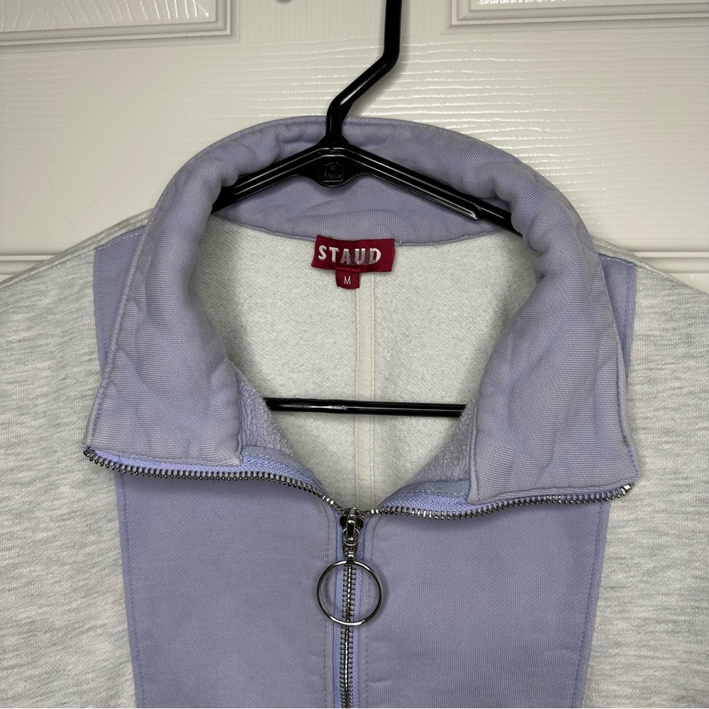 Staud Alys colorblock cotton-blend half-zip sweatshirt Heather Grey Size Medium - Picture 9 of 16